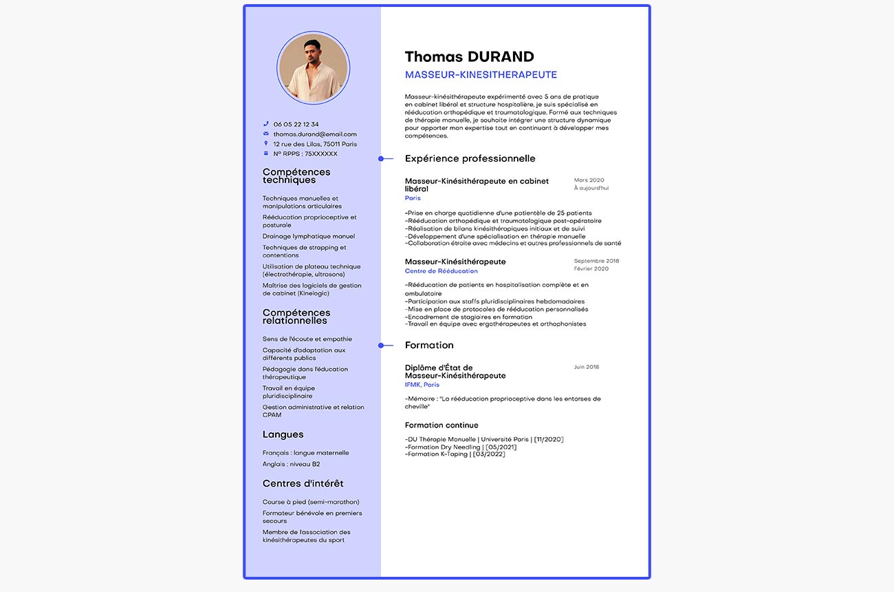 exemple de CV de kinésithérapeute